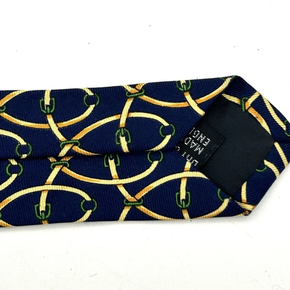 Burberrys' Men's Silk Tie Navy Blue Vintage 90s Equestrian Bit Harness England